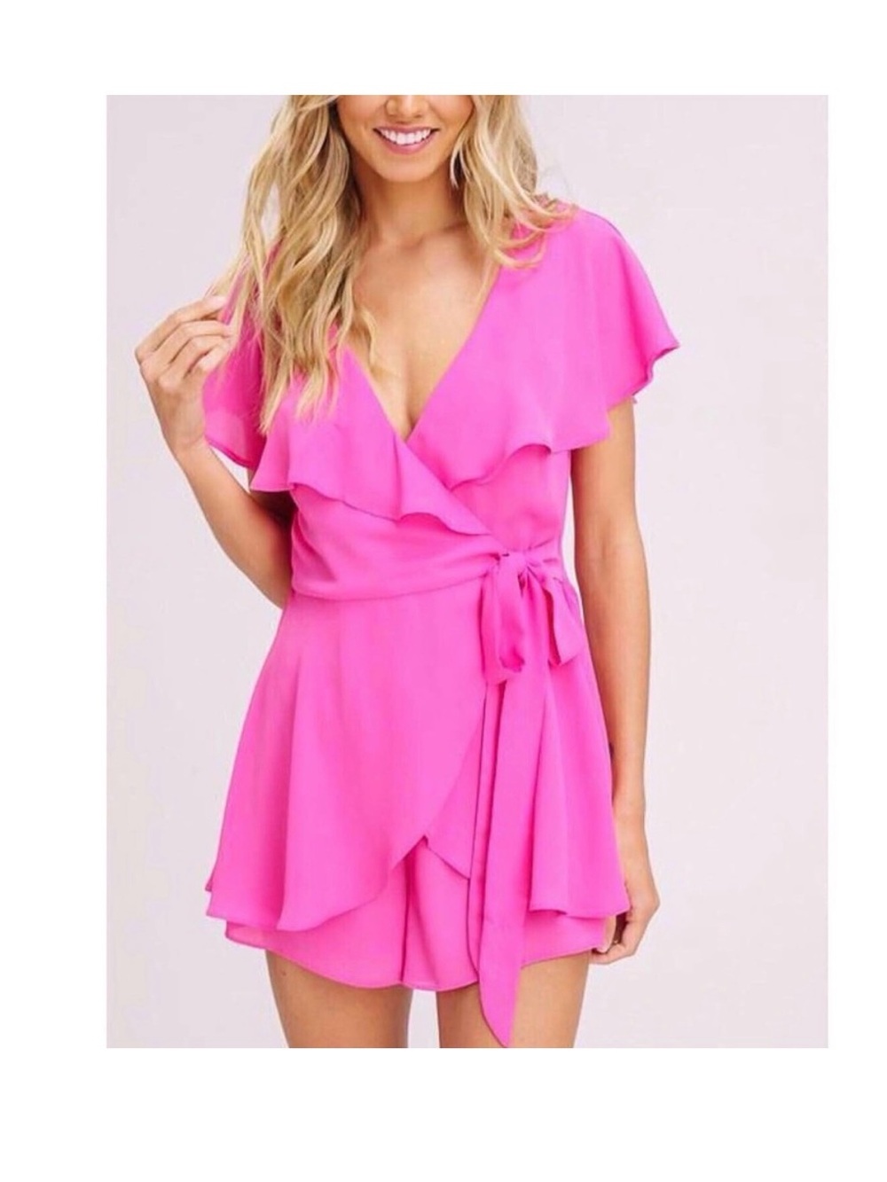 Listicle Hot Pink Wrap Romper